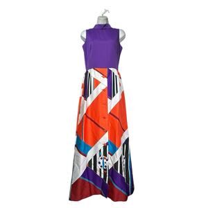 tori richard vintage ladybug mod geometric hawaiian colorblock maxi dress sz 10